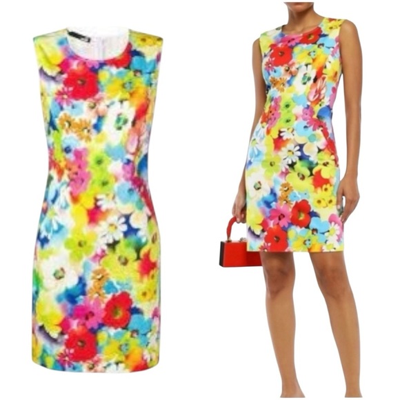 Love Moschino Floral Sheath Dress Bright Multicolor Print Office Cocktail Size 4 - Picture 1 of 16